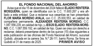 Edicto 1er. aviso Eladio Rentería Mosquera