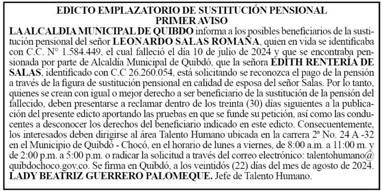 Edicto 1er. aviso Leonardo Salas Romaña