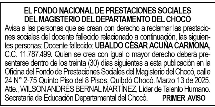 Edicto 1er. aviso Ubaldo César Acuña Carmona