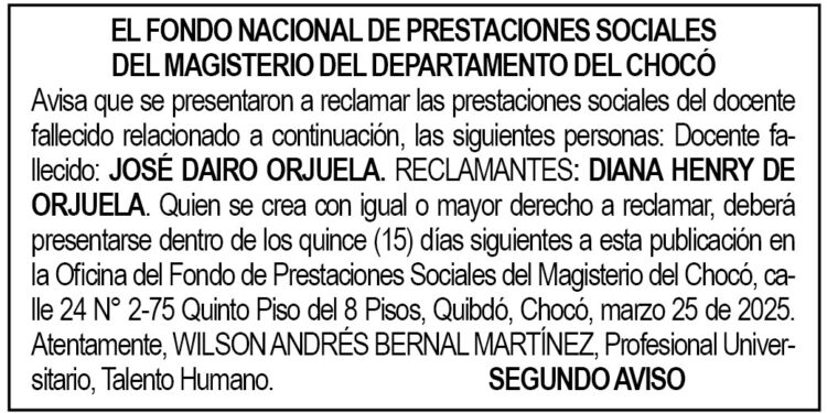Edicto 2do. aviso José Dairo Orjuela