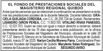 Edicto 2do. aviso Graciela Quejada Córdoba