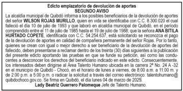 Edicto 2do. aviso Wilson Rojas Murillo