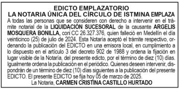Edicto Argelis Mosquera Bonilla