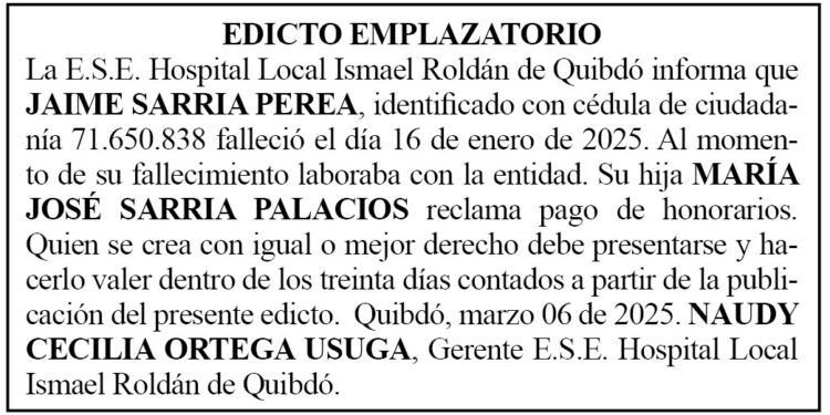 Edicto Jaime Sarria Perea