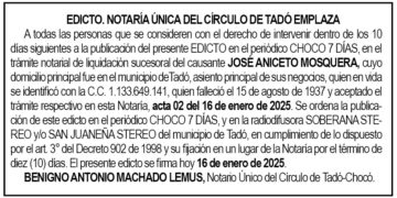 Edicto José Aniceto Mosquera