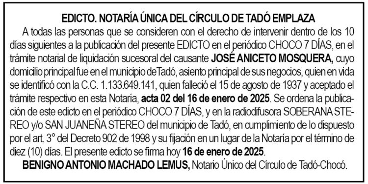 Edicto José Aniceto Mosquera