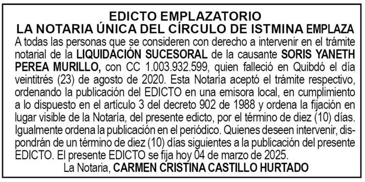 Edicto Soris Yaneth Perea Murillo
