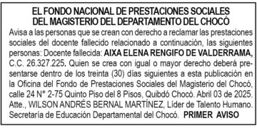 Edicto 1er. aviso Aixa Elena Rengifo de Valderrama