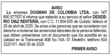 Edicto 1er. aviso Desiderio Díaz Rentería