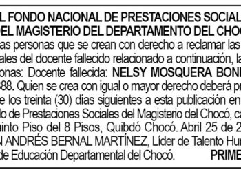 Edicto 1er. aviso Nelsy Mosquera Bonilla