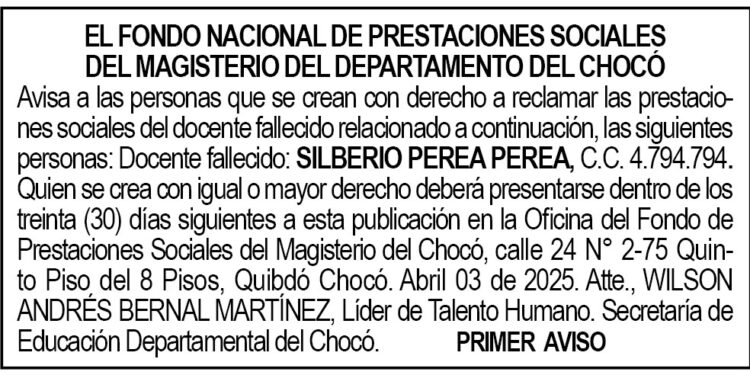 Edicto 1er. aviso Silberio Perea Perea