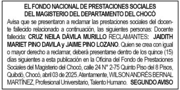 Edicto 2do. aviso Cruz Neila Dávila Murillo