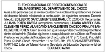 Edicto 2do. aviso Edilberto Sanclemente Beltrán