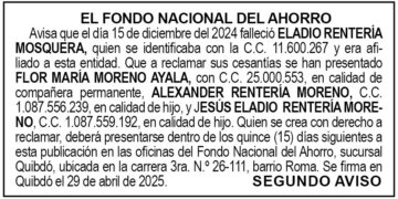 Edicto 2do. aviso Eladio Rentería Mosquera