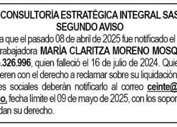 Edicto 2do. aviso María Claritza Moreno Mosquera
