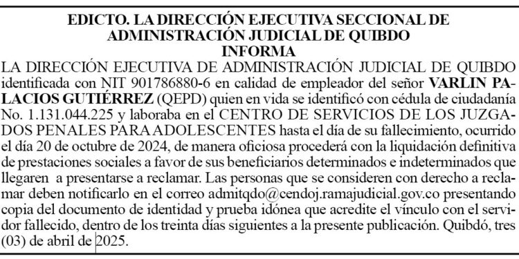 Edicto Varlin Palacios Gutiérrez