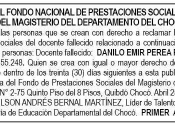 Edicto 1er. aviso Danilo Emir Perea Panesso