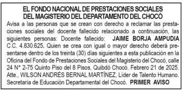 Edicto 1er. aviso Jaime Borja Ampudia