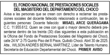 Edicto 1er. aviso Misael Arce Querágama