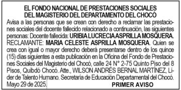 Edicto 1er. aviso Uribia Lucrecia Asprilla Mosquera