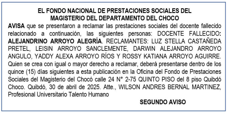 Edicto 2do. aviso Alejandrino Arroyo Alegría