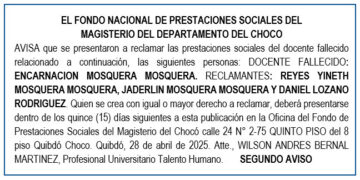 Edicto 2do. aviso Encarnación Mosquera Mosquera