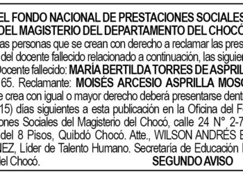 Edicto 2do. aviso María Bertilda Torres de Asprilla