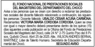 Edicto 2do. aviso Ubaldo César Acuña Carmona