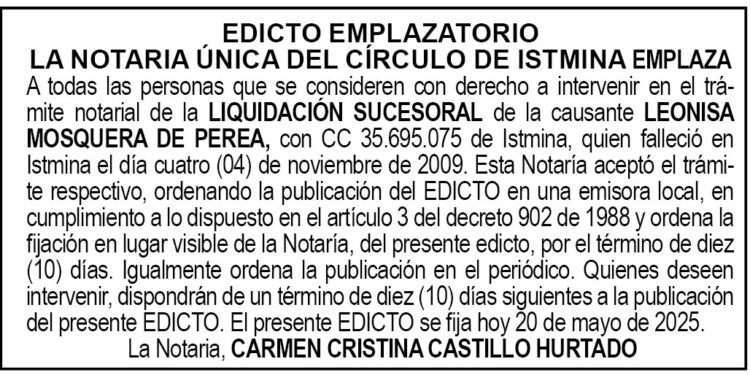 Edicto Leonisa Mosquera de Perea