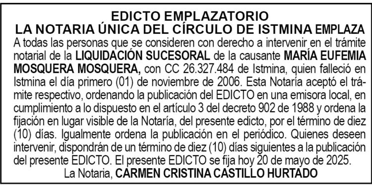 Edicto María Eufemia Mosquera Mosquera