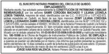 Edicto patrimonio familiar inembargable