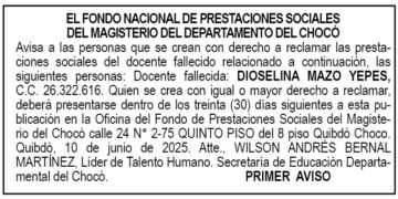 Edicto 1er. aviso Dioselina Mazo Yepes