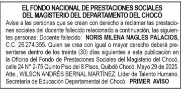 Edicto 1er. aviso Noris Milena Nagles Palacios