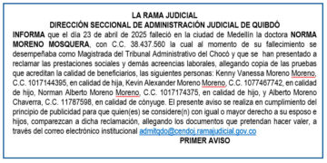 Edicto 1er. aviso Norma Moreno Mosquera