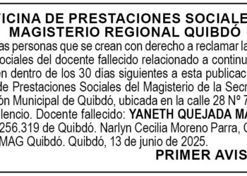 Edicto 1er. aviso Yaneth Quejada Mayo