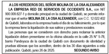 Edicto 2do. aviso Alexander Molina de la Osa