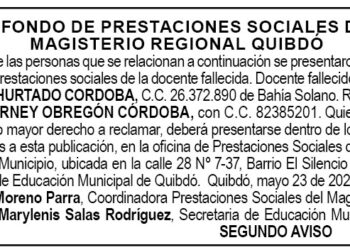 Edicto 2do. aviso María Abilia Hurtado Córdoba