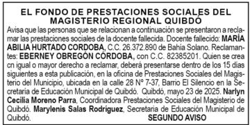 Edicto 2do. aviso María Abilia Hurtado Córdoba