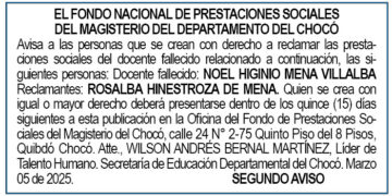 Edicto 2do. aviso Noel Higinio Mena Villalba
