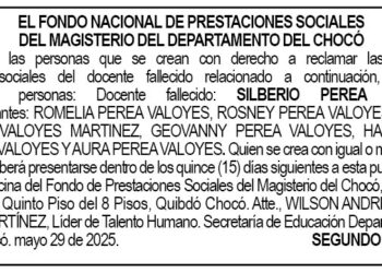 Edicto 2do. aviso Silberio Perea Perea