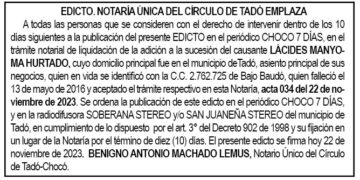 Edicto Lácides Manyoma Hurtado
