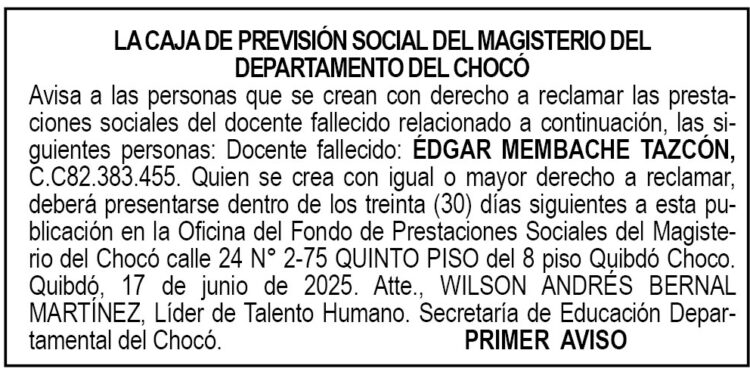 Edicto 1er. aviso Édgar Membache Tazcón