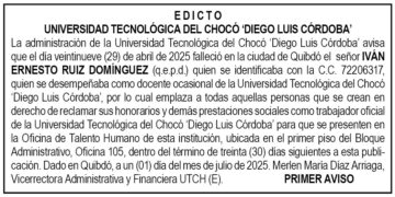Edicto 1er. aviso Iván Ernesto Ruiz Domínguez