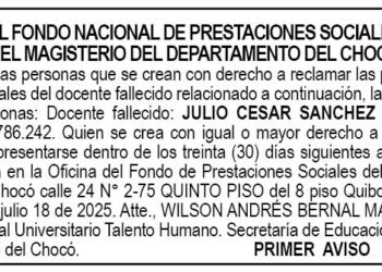 Edicto 1er. aviso Julio César Sánchez Bedoya