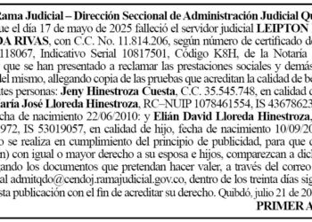 Edicto 1er. aviso Leipton Eliécer Lloreda Rivas