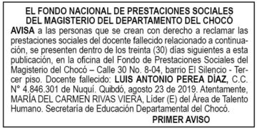 Edicto 1er. aviso Luis Antonio Perea Díaz