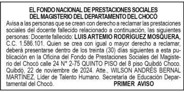 Edicto 1er. aviso Luis Artemio Rodríguez Mosquera