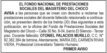 Edicto 1er. aviso Otoniel Palacios Murillo
