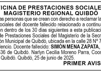 Edicto 1er. aviso Simón Mena Zapata