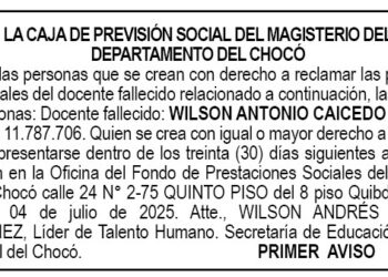 Edicto 1er. aviso Wilson Antonio Caicedo Córdoba